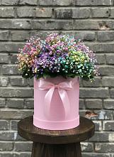 Цветочная композиция из Гипсофила и Розы в шляпной коробке в Больших Салах