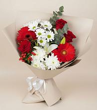 Букет цветов из:  Розы, Хризантемы, Герберы и Лилии в Больших Салах