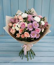 Букет цветов из:  Хризантемы, Розы и Альстромерии в Больших Салах